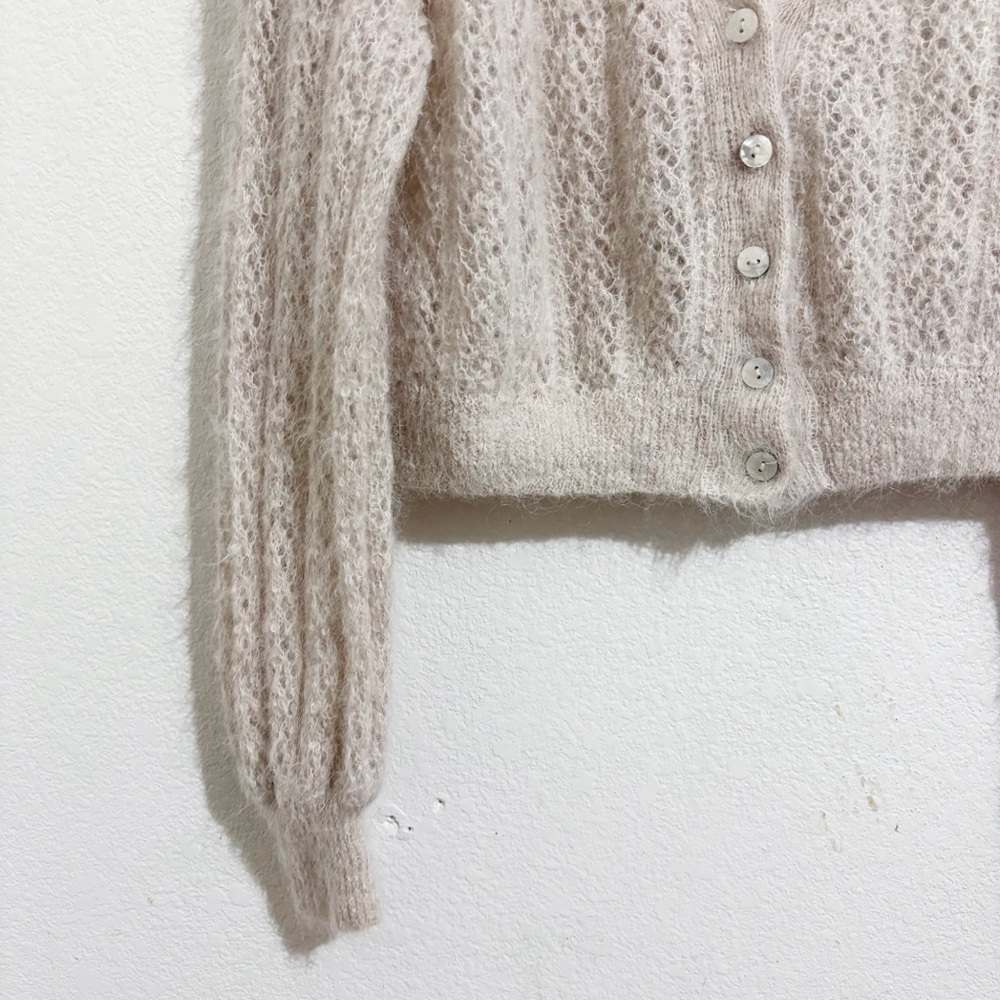 Free People Amelia Alpaca Blend Pointelle Knit Cardigan Sweater Oatmeal Heather - Picture 8 of 9